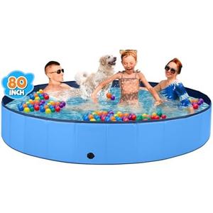Jecoo Dog Pool for Large Dogs Kiddie Pool Hard Plastic Foldable Dog Bathing Tub Portable Outside Kids Swimming for Pets and Dogs Outdoor Backyard