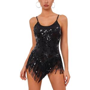 IMEKIS Women Sparkle Floral Fringes Bodysuit Latin Dance Concert Rave Outfit Music Festivals Halloween Cosplay Costume (S)
