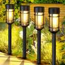 Solar Lights Outdoor Waterproof, 8 Pack 21" Solar Pathway Lights with Metal & Glass, Auto On/Off Garden Lights for Yard, Landscape, Driveway Walkway