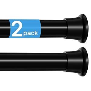 MEXAU 2 Pack Spring Tension Curtain Rods 31-76 Inch Black Shower Curtain Rod No Drilling Adjustable Spring Loaded Curtain Rods 7/ 8" Diameter Shower Rods for Window Bathroom Closet Doorway Door