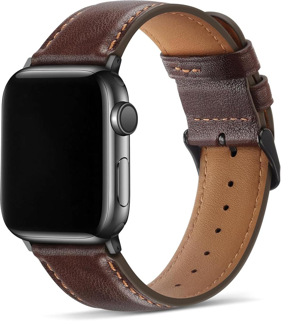 Tasikar Bands Compatible with Apple Watch Band 42mm (Series11/10) 41mm 40mm 38mm Men Genuine Leather Replacement Bands Compatible with Apple Watch SE Series 11 10 9 8 7 6 5 4 3, Retro Brown
