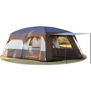 KTT Extra Large Tent 14 Person, Family Cabin Tents, 2 Rooms, 3 Doors and 3 Windows with Mesh, Straight Wall, Waterproof, Double Layer, Big Tent for Outdoor, Picnic, Camping, Family Gathering(Brown)