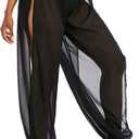 American Trends Sheer Beach Mesh Swimsuit Cover Up Harem Pants for Women High Slit See Through