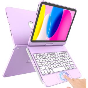 TaIYanG for iPad A16 11th 10th Generation Case with Keyboard 10.9" 2022 & 11 inch 2025, Touch Trackpad Keyboard Case for 10th Generation-360 Rotate,Pencil Holder, Keyboard for iPad 10th Gen, Purple