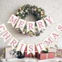 Whaline 2Pcs Christmas Burlap Banner Pink Merry Christmas Banner Festive Bunting Garland for Xmas Winter Home Hanging Decorations