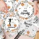 Spooky One Birthday Decorations for Boy,Halloween 1st Birthday Party Tableware Decorations Black Halloween Cartoon Ghost Pumpkin Leaves Wreath Disposable Plates Napkins Cups Forks and Knifes,Serve 24