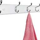 Wooden Wall Mounted Coat Rack 24 Inch, White with 5 Silver Hooks for Entryway, Hallway, Bedroom