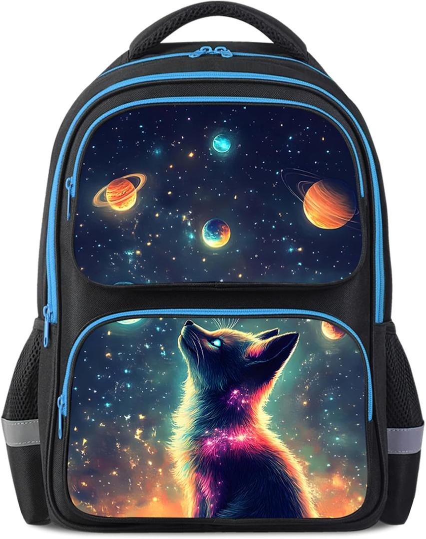 School Backpack For Boys Girls Backpack For Kids Toddler Teens Elementary Middle School 17 inch Boys Backpacks Ages 6-18 Travel Book bag with Chest Strap Star Fox Pattern