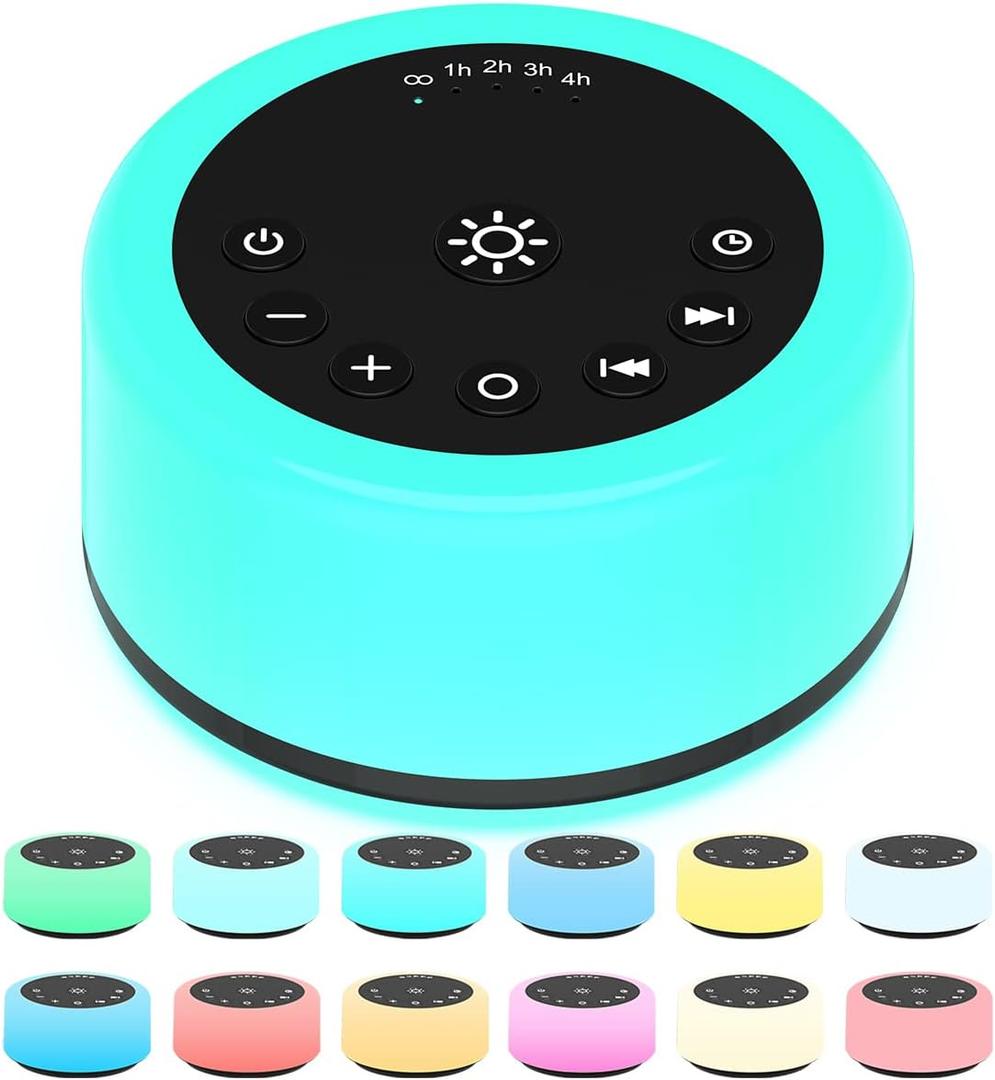 Soother Sleep Sound Machine Night Light White Noise Machine with 30 Soothing Sounds & 12 Color Night Lights for Baby Kids Adults Brown Noise Machine with Timer & Continuous Play for Home Travel Office (Black)