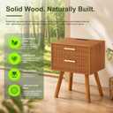 YOSHOOT Fluted Nightstand with Charging Station, Mid-Century Modern Bedside Table with 2 Drawers, Solid Wood End Table with Gold Handles for Bedroom Small Place, Walnut, 17.7×13.6×23.6in