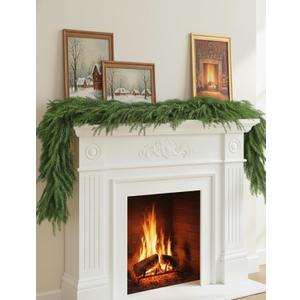 2 Pcs 6FT Norfolk Pine Garland - (12FT Total) Dark Green Christmas Decor, Artificial Holiday Decor Faux Greenery for Mantle, Fireplace, Table