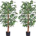 2Packs 4FT Artificial Ficus Tree, Fake Plants with Sturdy Plastic Nursery Pot, Faux Ficus Trees for Home Office Living Room Indoor Outdoor Decor Perfect Housewarming Gift (4FT-2Packs)