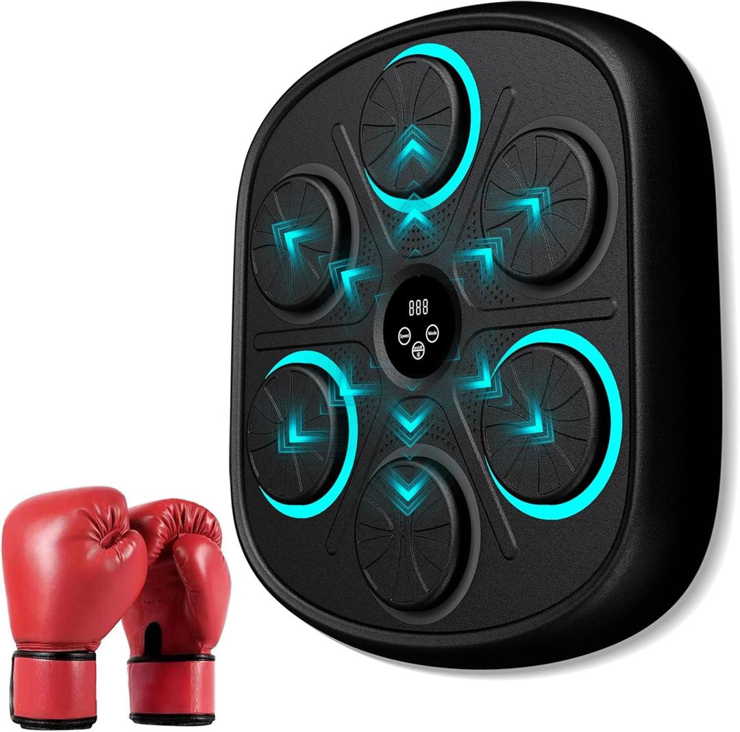 2025 New Model Smart Music Boxing Machine for Adults and Kids, Training Machine with LED Electronic Wall Mounted, Home Indoor Workout Equipment with Premium Boxing Gloves (Black 03)