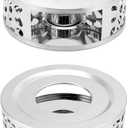 QWORK Tea Kettle Warmer, 2 Pack Brushed Stainless Steel Tea Kettle, Hollow Frame, with Tea Candle Holder, Fits Most Teapots, Silver