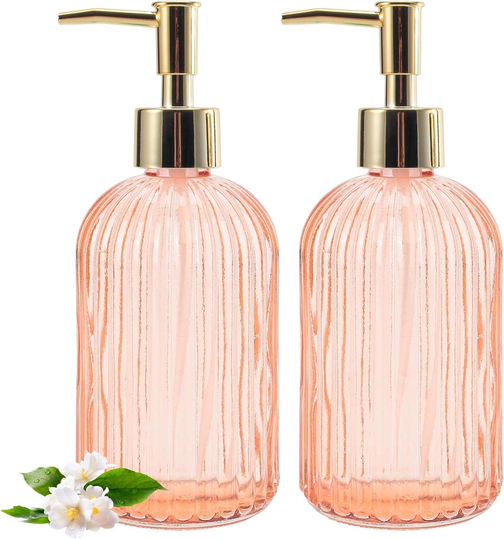 12 OZ Soap Dispenser,Pump Refillable Liquid Hand Soap Dispenser,for Bathroom,Kitchen,Dish Soap,Lotion, Stripe Soap Dispenser (Stripe Amber)