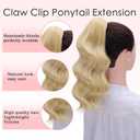 Claw Clip Ponytail Extension,14 Inch Blonde Curly Wavy Ponytail Claw Clip in Hair Extension for Women Fluffy Natural Looking Synthetic Hairpiece for Daily Use(14 Inch,Blonde Mixed Bleach Blonde)