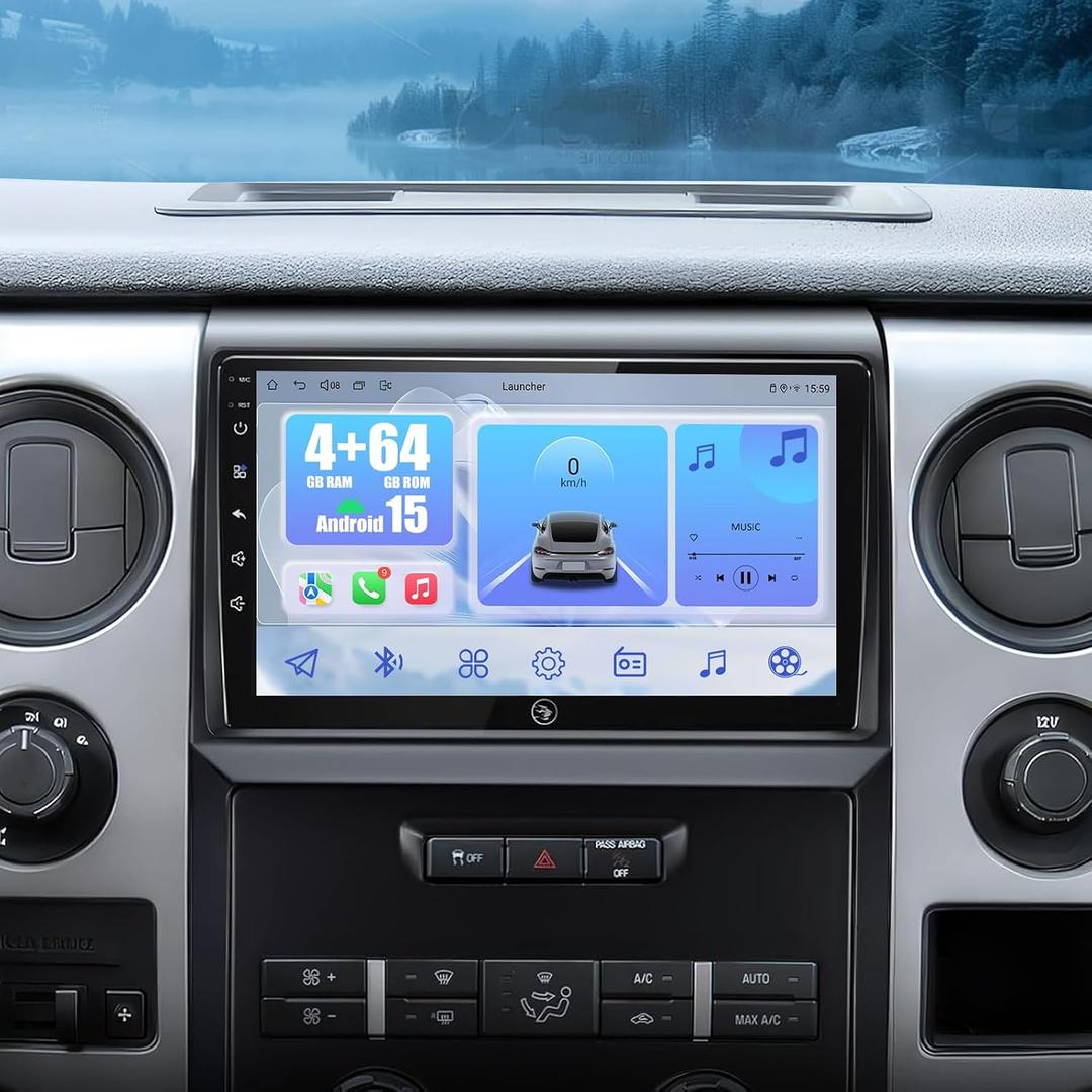 4G+64G Car Radio Upgrade for Ford F150 2009-2014: Android 15 Car Stereo for F150 Radio with 9 inch Touch Screen, Wireless Carplay/Android Auto, GPS, WiFi, Bluetooth,FM RDS Audio, SWC, Backup Camera