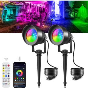 T-SUN Smart Color Changing Landscape Lights, RGBW Spotlights Outdoor with App & Remote, Music Sync, 16M Colors, Timer, Dimmable Waterproof Spot Light for Yard Garden Tree, Set of 2