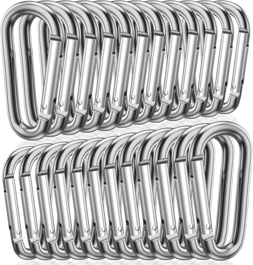 STURME 2" Aluminum D Ring Carabiners Clip D Shape Spring Loaded Gate Small Keychain Carabiner Clip Set Outdoor Camping Mini Lock Snap Hooks Spring Link Key Chain Durable Improved 24 PCS