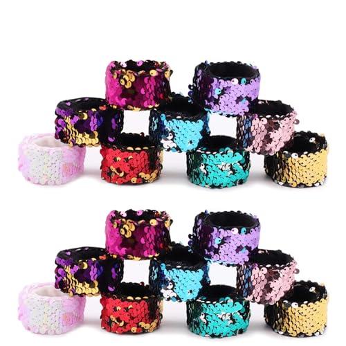 Childom 14 Pack Slap Bracelets 2-Color Reversible Charm Bracelets stage sequins horsetail buckle color ball head hair accessories hair accessories Magic Wristband