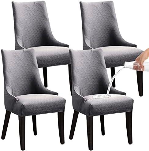 KELUINA Wingback Dining Chair Covers, Reusable Accent Chair Covers Slipcover with Arms, Remove Washable Dining Chair Protector Covers for Dining Room (Set of 4, Light Gray)