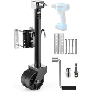 2000 lbs Trailer Jack with Dual Wheel Heavy Duty, 12" Lift, 20-24V Cordless Drill Compatible, for RV, Boat, Yacht & Utility Trailers, Black
