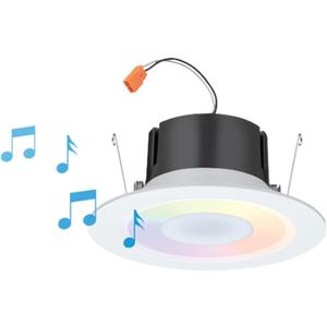 Juno 6 Inch Smart Recessed Light Speaker, Bluetooth, Alexa, Google Home Compatible, RGBW Speaker Downlight, Dynamic Color Red Green Blue White, Matte White (J6SLC RGBW MW M6)