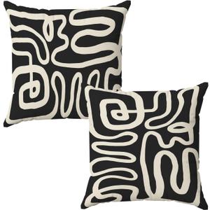 Black and White Pillow Covers 18x18 Set of 2, Black and Beige Accent Abstract Pillow Covers for Couch Bedroom, Black and White Decorative Pillow Covers for Home
