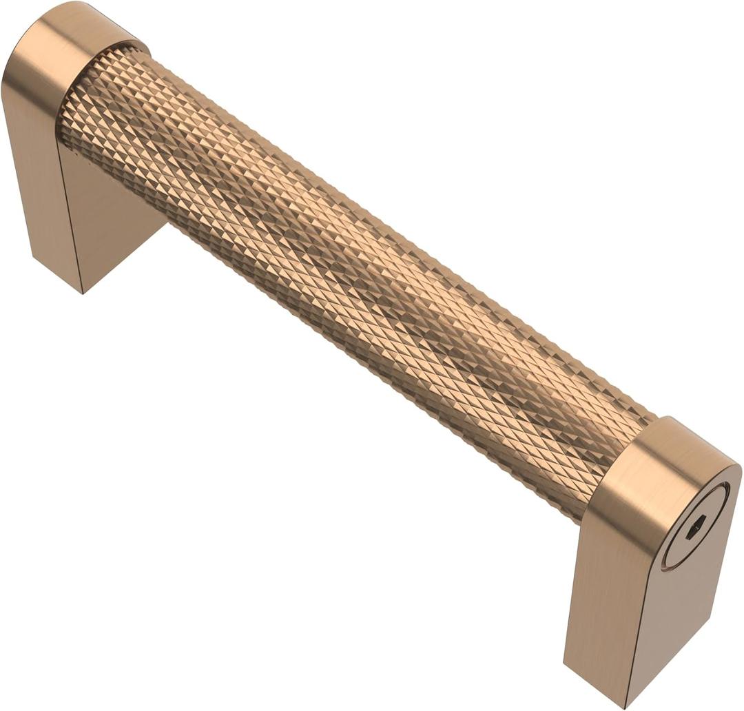 Alzassbg 10 Pack Champagne Bronze Cabinet Pulls, 3 Inch(76mm) Hole Centers Cabinet Handles Kitchen Hardware Knurled Drawer Handle Pull AL3101TGP