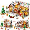 HOGOKIDS 3 Style Christmas 2025 Gingerbread House Building Set with Light - 1477PCS Christmas Holiday Snow Village Building Block Toy with Xmas Tree Train Gifts for Adults Kids Girls Boys Ages 6+