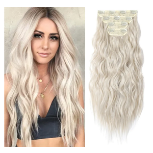 REECHO Hair Extensions, 4PCS Clip in Hair Extensions HE001 Natural Soft Synthetic Hairpieces for Women, Platium Blonde