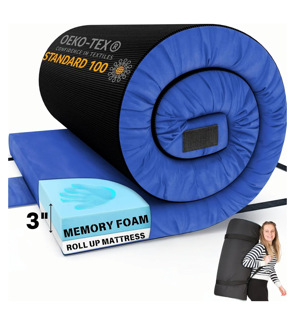 Matrix Comfort-Cell Memory Foam Camping Mattress Pad, Portable Foam Sleeping Pad for Camping, Roll up Sleeping Mat for Adults Floor Mattress Guest Floor Bed for Sleepover, Car, Tent SUV Cot Mattress