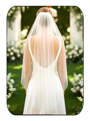 EASEDAILY Bride Wedding Veils Long Fingertip Length 1 Tier Bridal Tulle Veil with Comb for Women (White)
