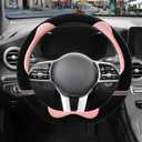 14 inch Furry Cute D Shaped Steering Wheel Cover, Soft Fluffy Short Plush Auto Accessories, Non-Slip Cold-Proof Sweat-Proof Colorfast(Black with Pink) (Small[13.5''-14''])