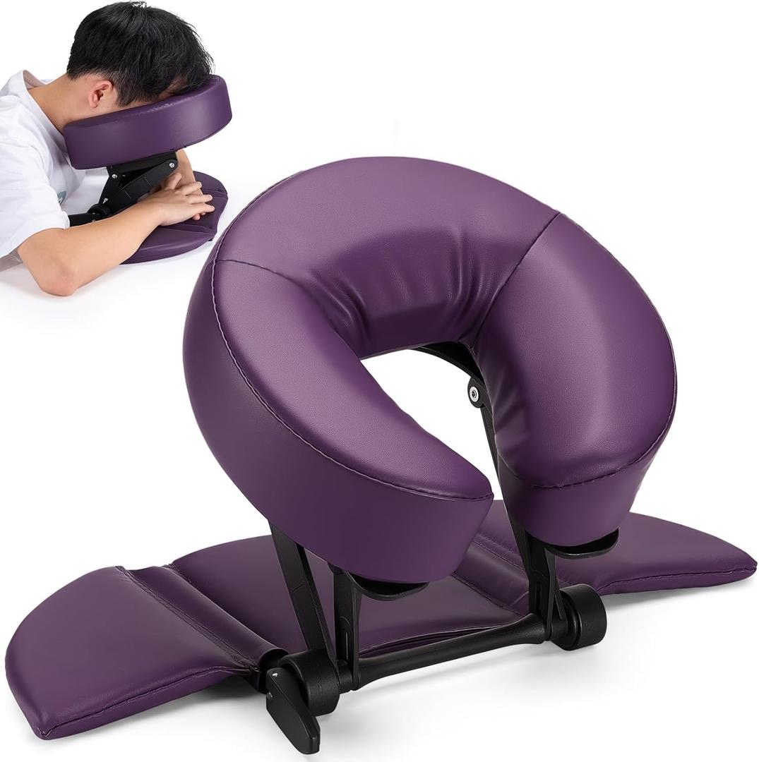Udefineit Face Down Tabletop Massage Kit, Adjustable Headrest Face Cradle with Hand Rest Pad, Universal Desktop Home Mattress Massage Cradle with Soft Pillow for SPA Chair Bed Office Desk - Purple