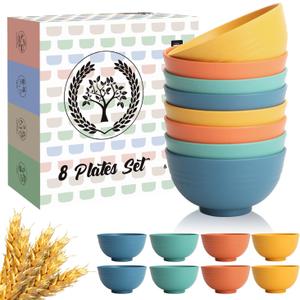 Homienly Wheat Straw Small Bowls, Unbreakable Dessert Bowls 8 PCS, 10 OZ Small Plastic Bowl for Kitchen, Microwave & Dishwasher Safe Mini Bowl for Snack, Ice Cream, Yogurt,Portion Control(Multi)