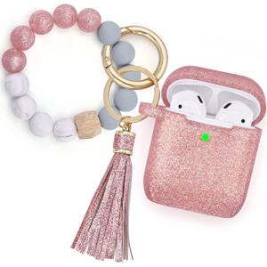 Filoto Compatible with The Apple2/1 Cove case for AirPods, and Cute Soft Silicone Case Protective Skin Cover with Bracelet Keychain (Rose Gold)