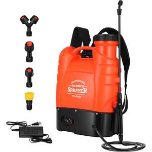 VIVOSUN 4 Gallon Battery Powered Backpack Sprayer Electric Pump Sprayer with Four Nozzles for Garden Lawn, Orange