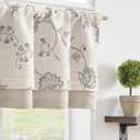 jinchan Linen Blend Gray Floral Valance Double Layer Light Filtering Valance 18 Inch Cottagecore Farmhouse Window Treatment Decor for Kitchen Bedroom Living Room Rod Pocket 1 Panel Grey on Beige