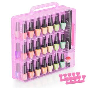 Beloving Nail Polish Organizer Case for 48 Bottles with Adjustable Divider, Double Side Nail Polish Holder for Storage Display, Pink (1 Count (Pack of 1))