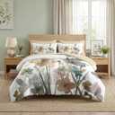Nesker Comforter Set Queen Size, Boho Watercolor Floral 7 Pcs Bedding for Kids and Adults, Farmhouse Ink Muted Blooms Bed Sheet Sets with Fitted Sheet 2 Pillowcases & 2 Shams