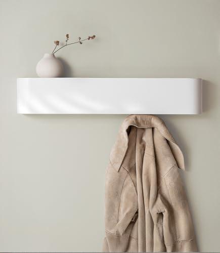Kazai. Wall-Mounted Coat Rack 'Toke' - Modern Design Coat Rack with Hidden Wall Hooks - Solid Wood Veneer Panel Coat Hanger - White