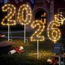 Fumete 4 Pcs Solar 2026 Grad Lights Outdoor Graduation Decorations Yard Sign Stakes Light up Numbers Letters for Graduation Party Lawn Garden Decor(2026)