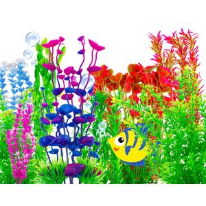 CousDUoBe 30 Pack Artificial Aquarium Plants, Full Set of Fish Tank Decorations, Various Sizes, Perfect Match (5.2 "-15.7") (30 Pack)