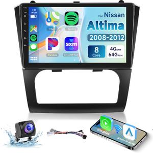 8-core 4G+64G Android Car Radio for Nissan Altima 2008 2009 2010 2011 2012, Wireless Carplay Android Auto Car Stereo, 9 IPS Touchscreen with WiFi, GPS, Bluetooth,FM/RDS, 32EQ DSP, Rear Camera