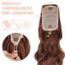 FELENDY 15" Ponytail Extension Drawstring Curly Wavy Ponytail Extensions Clip in Long Pony Tails Hair Cute Synthetic Piece for Women Light Brown mix Light Auburn