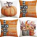 Artscope Fall Decorative Throw Pillow Covers 18x18 Inch Set of 4 Fall Gifts for Home Decor, Autumn Pumpkin Sweet Home Thankful Grateful Blessed Outdoor Farmhouse Pillow Cases for Sofa Couch-Orange