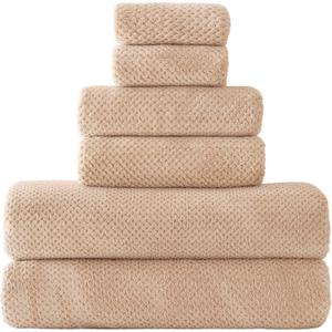 30x60 Inches Large Bath Towels Super Soft Qucik Dry Hanging Loop Microfiber Bathroom Towels (Beige, 6 Pack)