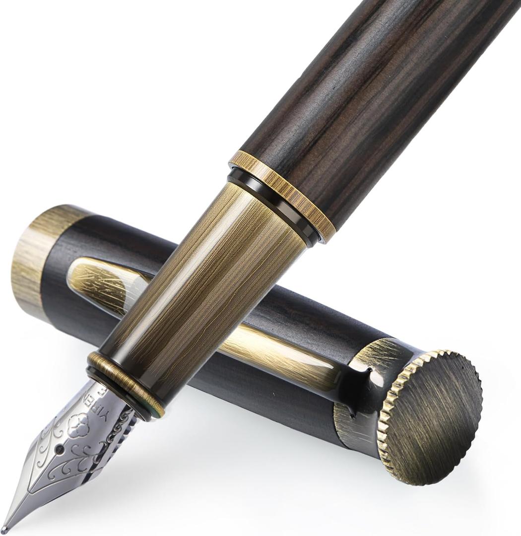 MBQBBBZ Handcrafted Wooden Fountain Pen,Vintage Writing Pen with Exquisite Packaging Case,Perfect for Business,Collectors & Calligraphy (Black)