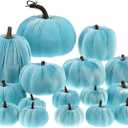 16 Pcs Purple Velvet Pumpkins Thanksgiving Artificial Velvet Pumpkins Set Assorted Fake Pumpkin for Decor Fall Harvest Halloween Kitchen Fall Decor Faux Table Centerpiece Decorative